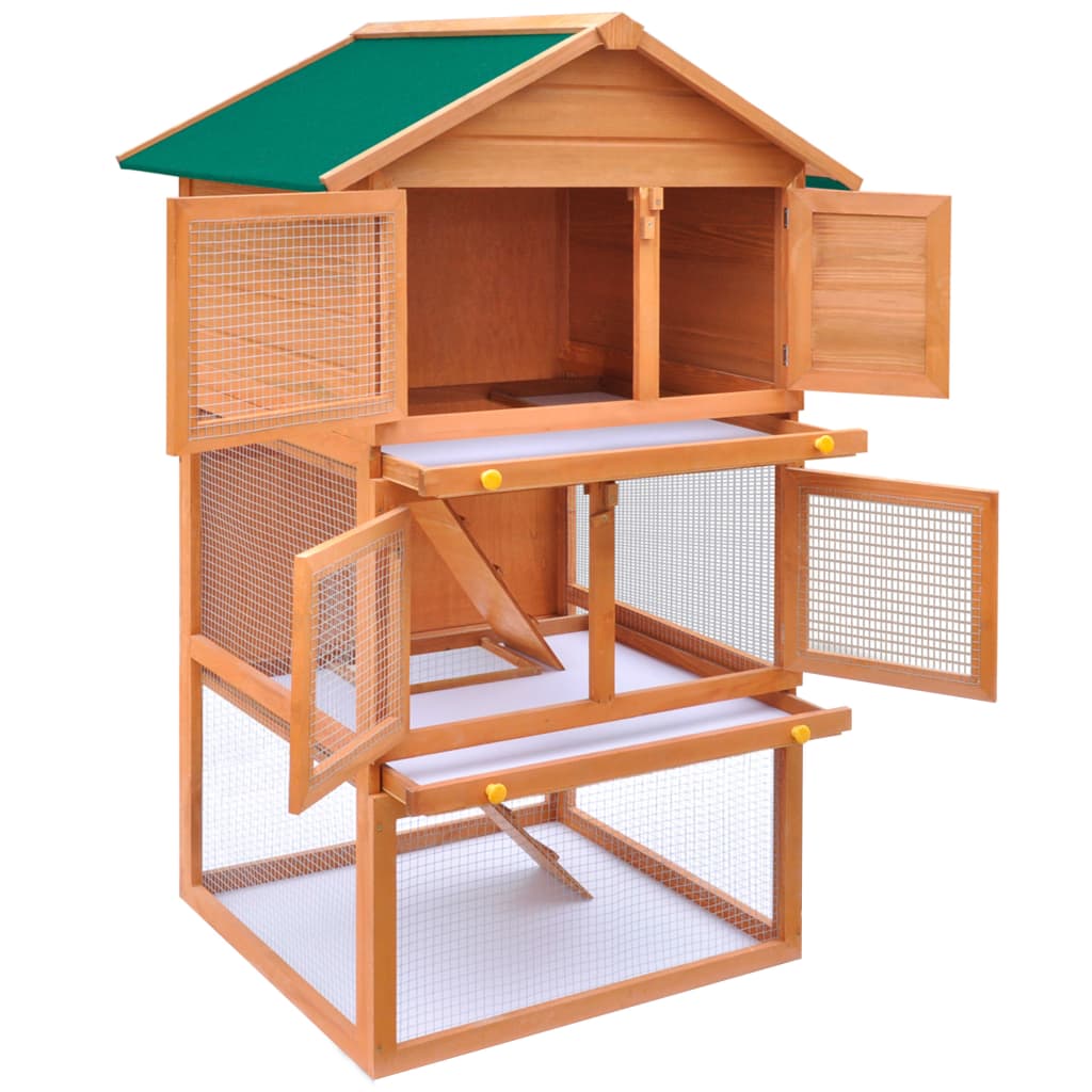vidaXL Outdoor Rabbit Hutch Small Animal House Pet Cage 3 Layers Wood